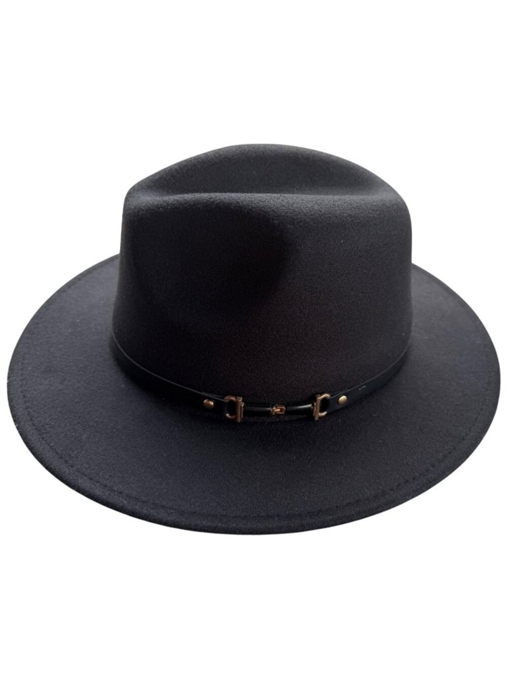 Verabella Black Classic Wide Brim Fedora Hat Polyester Wool Blend Size L/XL